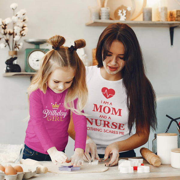 mom collection banner with a mother and daughter knead dough together and wear funny shirts