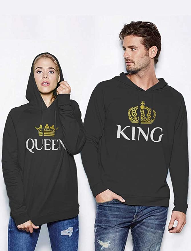 King and Queen Valentines Day Outfit His and Hers Matching Hoodies for Couples