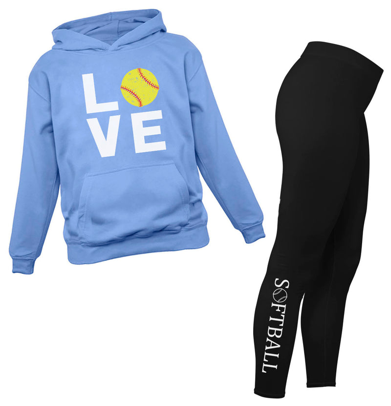 Softball Leggings and Hoodie Set for Women Teen Girls Gift for Softball Fans