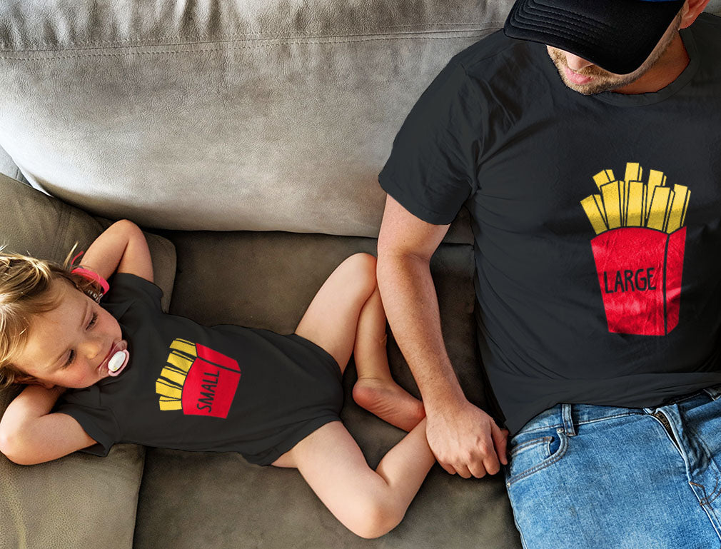 Small & Large Fries Baby Bodysuit & Men's T-Shirt Matching Set Father's Day Gift