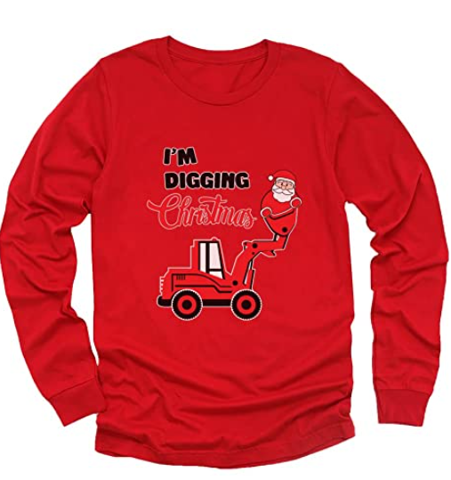 Tractors Ugly Christmas Sweater Kids Sweatshirt I'm Digging Long Sleeve Tshirt