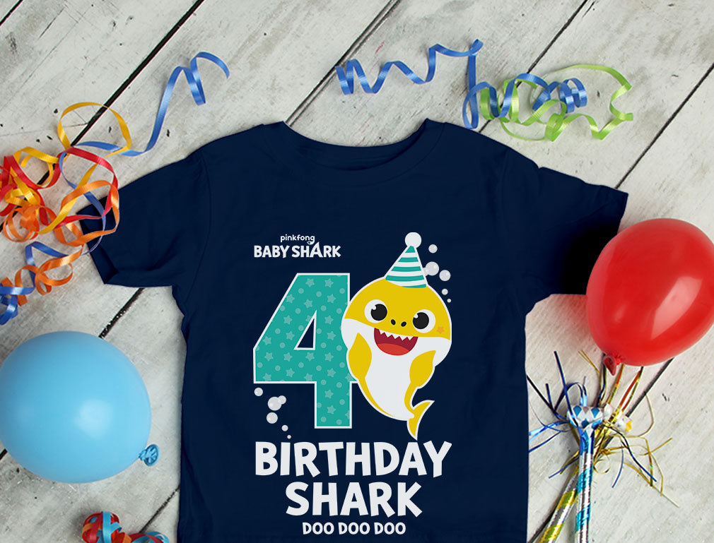 4th Birthday Baby Shark Shirt 4 Year Old Birthday Boy Girl Toddler Kids T-Shirt