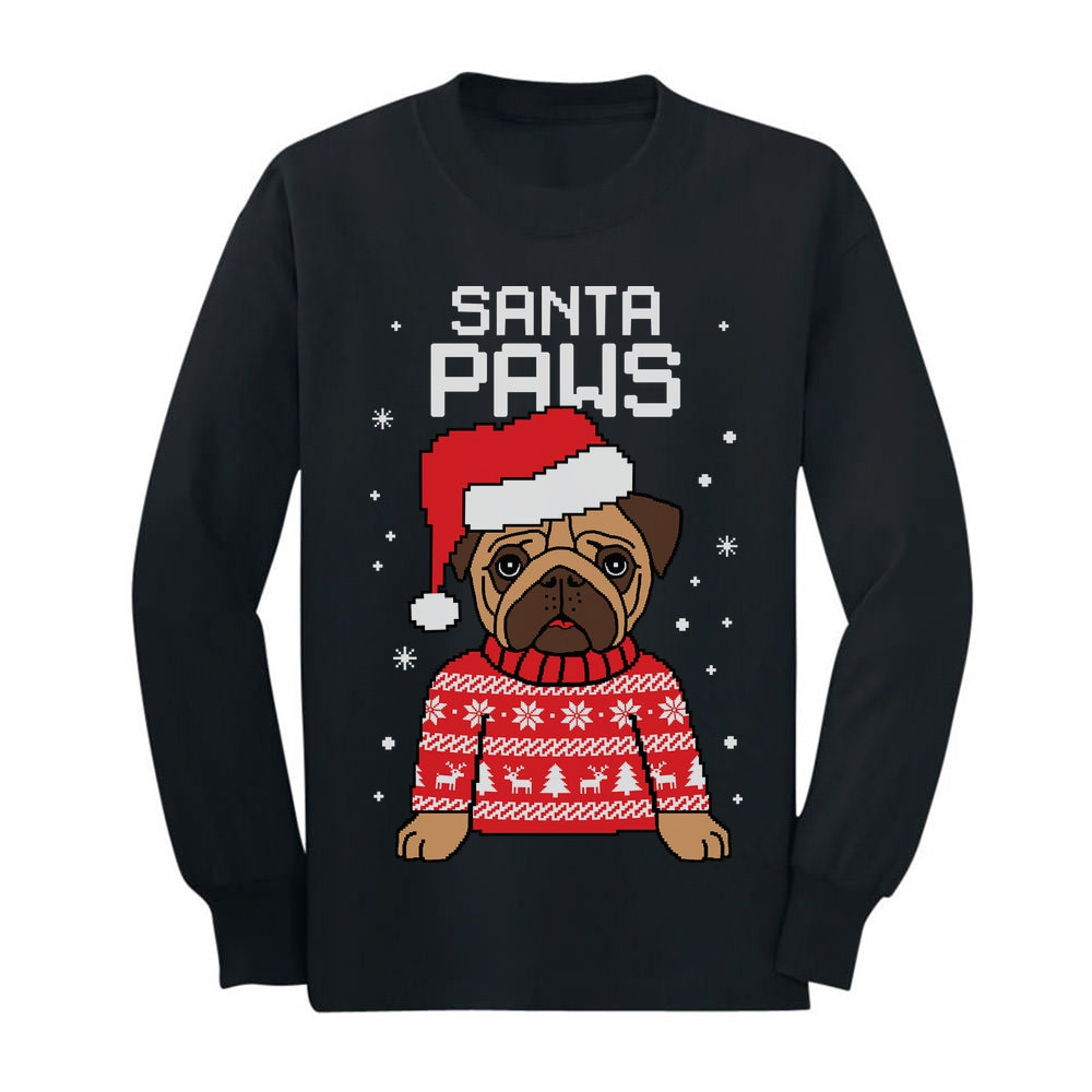 Santa Paws Pug Kids Ugly Christmas Long Sleeve T-Shirt