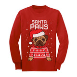 Santa Paws Pug Kids Ugly Christmas Long Sleeve T-Shirt 