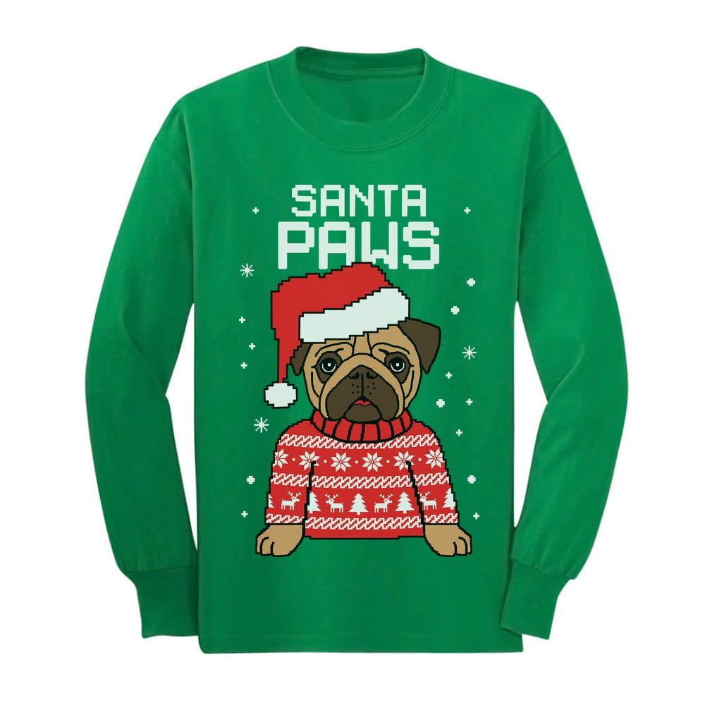 Santa Paws Pug Kids Ugly Christmas Long Sleeve T-Shirt
