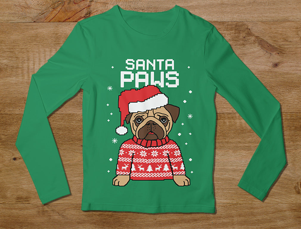 Santa Paws Pug Kids Ugly Christmas Long Sleeve T-Shirt