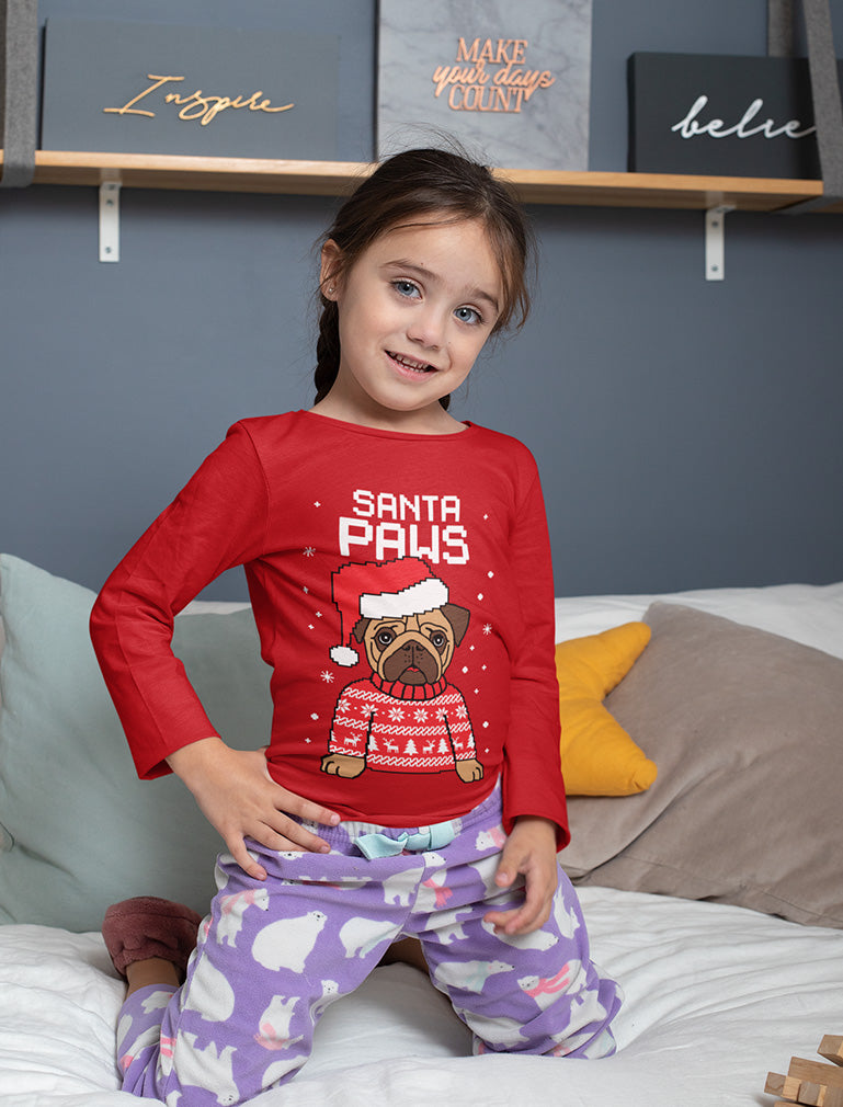 Santa Paws Pug Kids Ugly Christmas Long Sleeve T-Shirt
