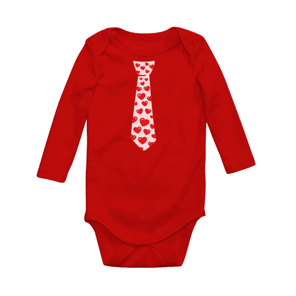 Red Hearts Tie - Valentine's Day Baby Long Sleeve Bodysuit
