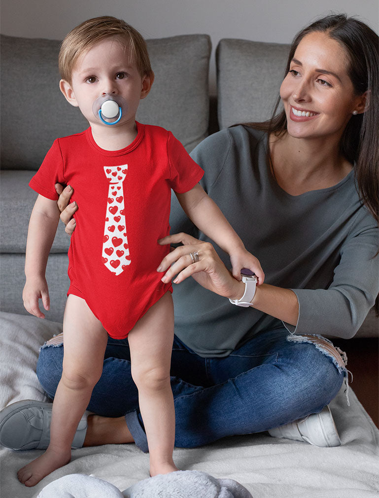 Red Hearts Tie - Valentine's Day Baby Bodysuit