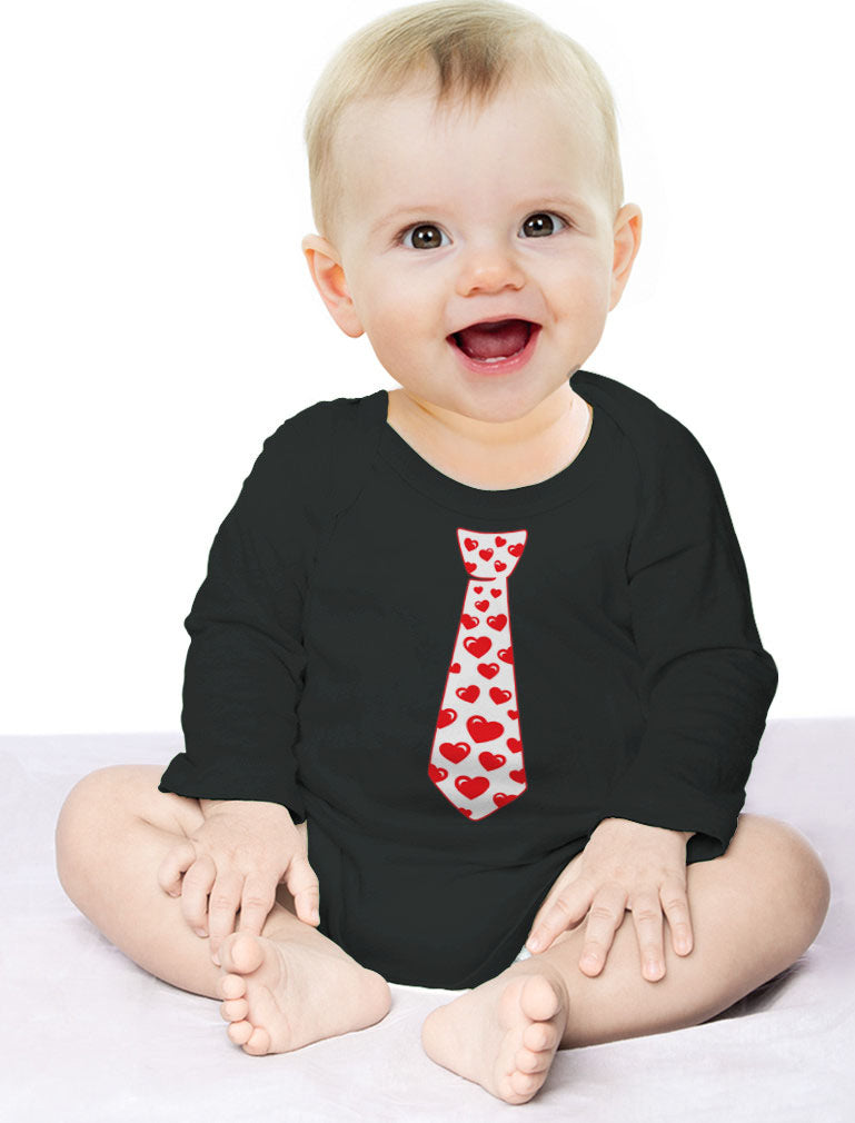 Red Hearts Tie - Valentine's Day Baby Long Sleeve Bodysuit