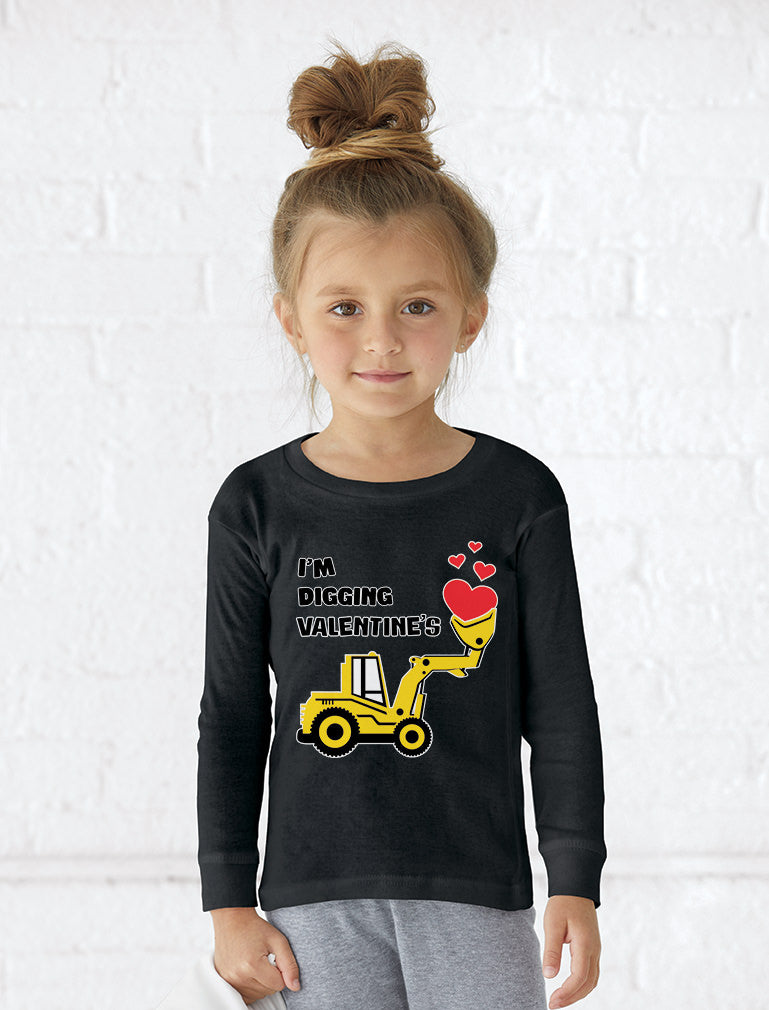 I'm Digging Valentine's Day Cute Tractor Toddler Kids Long sleeve T-Shirt