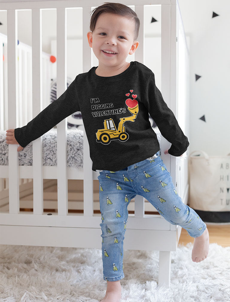 I'm Digging Valentine's Day Cute Tractor Toddler Kids Long sleeve T-Shirt