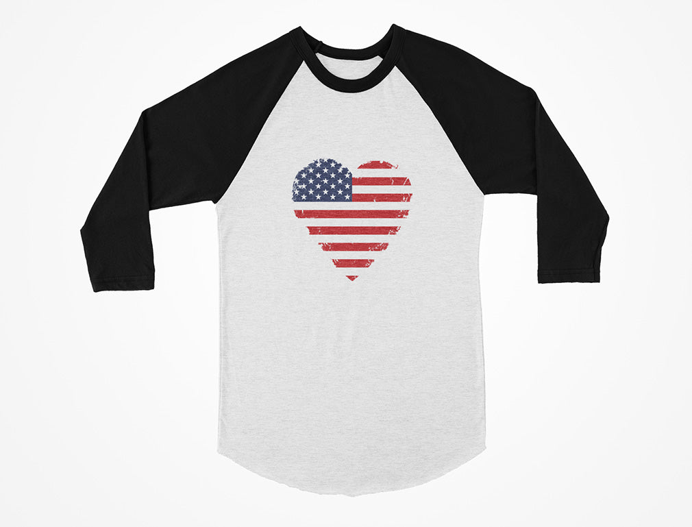 Heart Flag 3/4 Women Sleeve Baseball Jersey Shirt