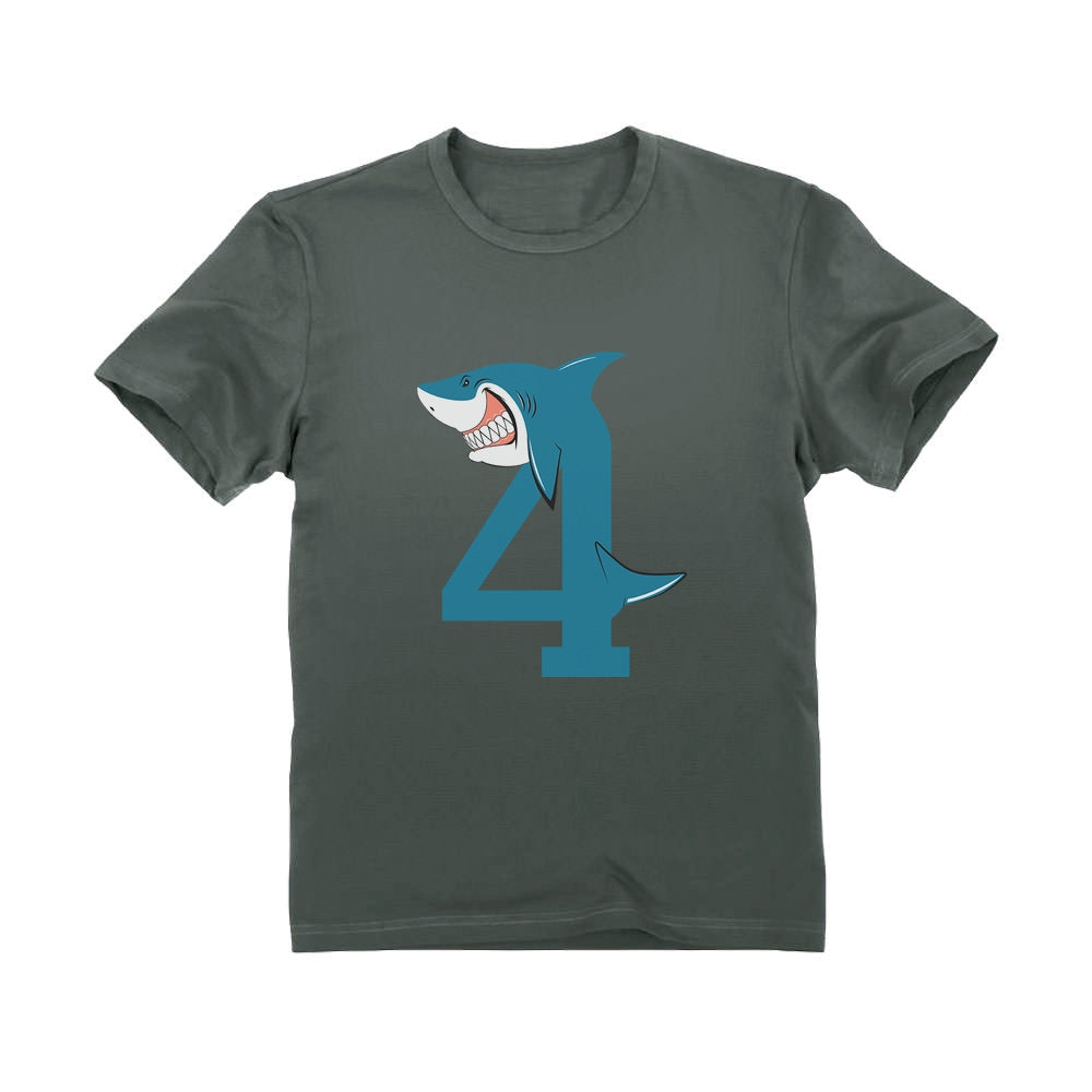 4th Birthday Shark Four Year Old Toddler Kids T-Shirt