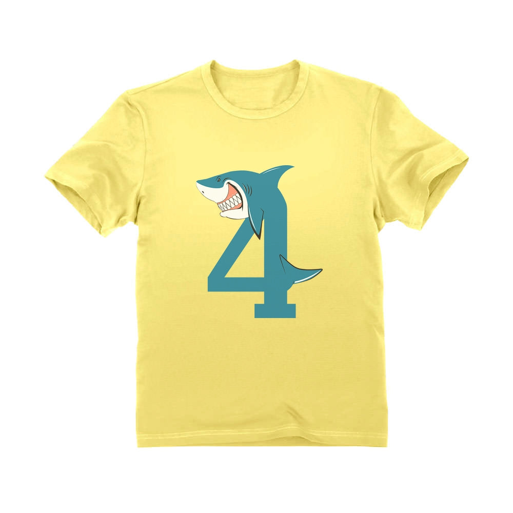 4th Birthday Shark Four Year Old Toddler Kids T-Shirt