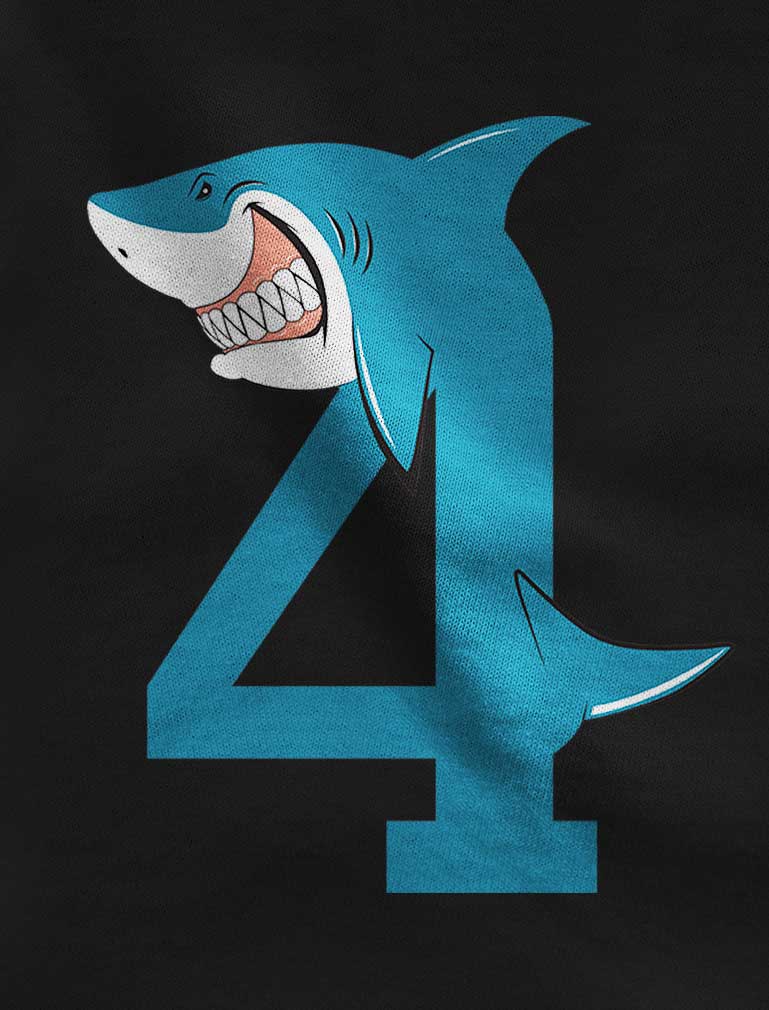 4th Birthday Shark Four Year Old Toddler Kids T-Shirt
