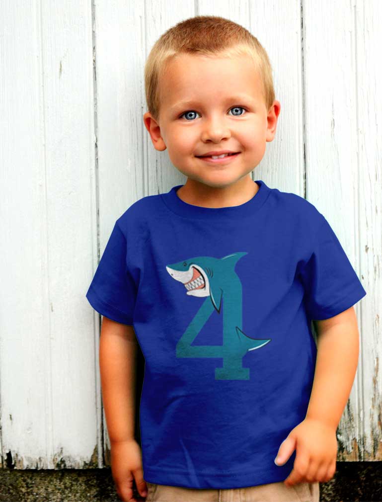 4th Birthday Shark Four Year Old Toddler Kids T-Shirt
