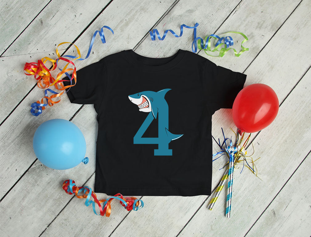 4th Birthday Shark Four Year Old Toddler Kids T-Shirt