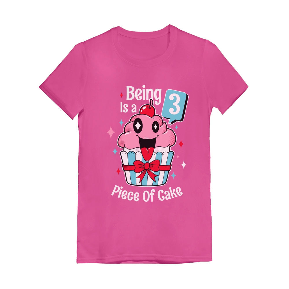 3 Year Old Girl 3rd Birthday Funny Cupcake Toddler Girls' Fitted T-Shirt