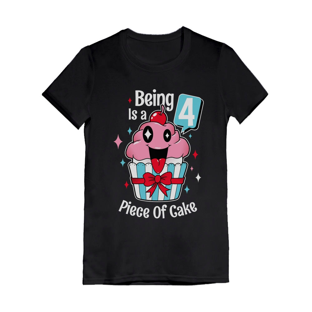 4 Year Old Girl 4th Birthday Funny Cupcake Toddler Girls' Fitted T-Shirt