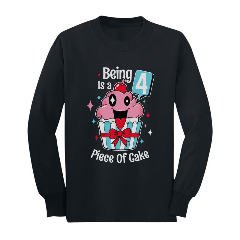 4 Year Old Girl 4th Birthday Cupcake Toddler Kids Long sleeve T-Shirt