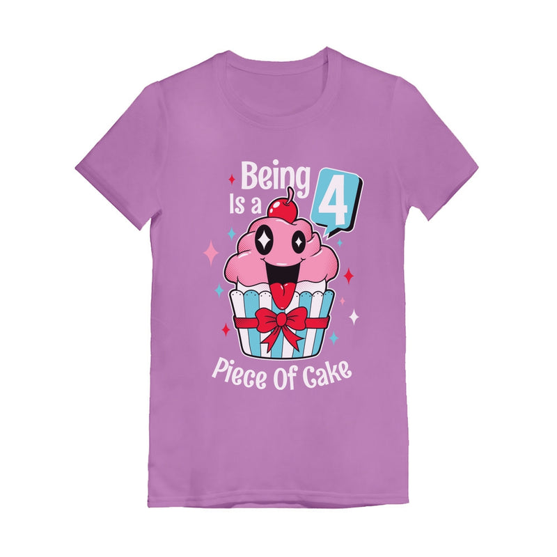 4 Year Old Girl 4th Birthday Funny Cupcake Toddler Girls' Fitted T-Shirt