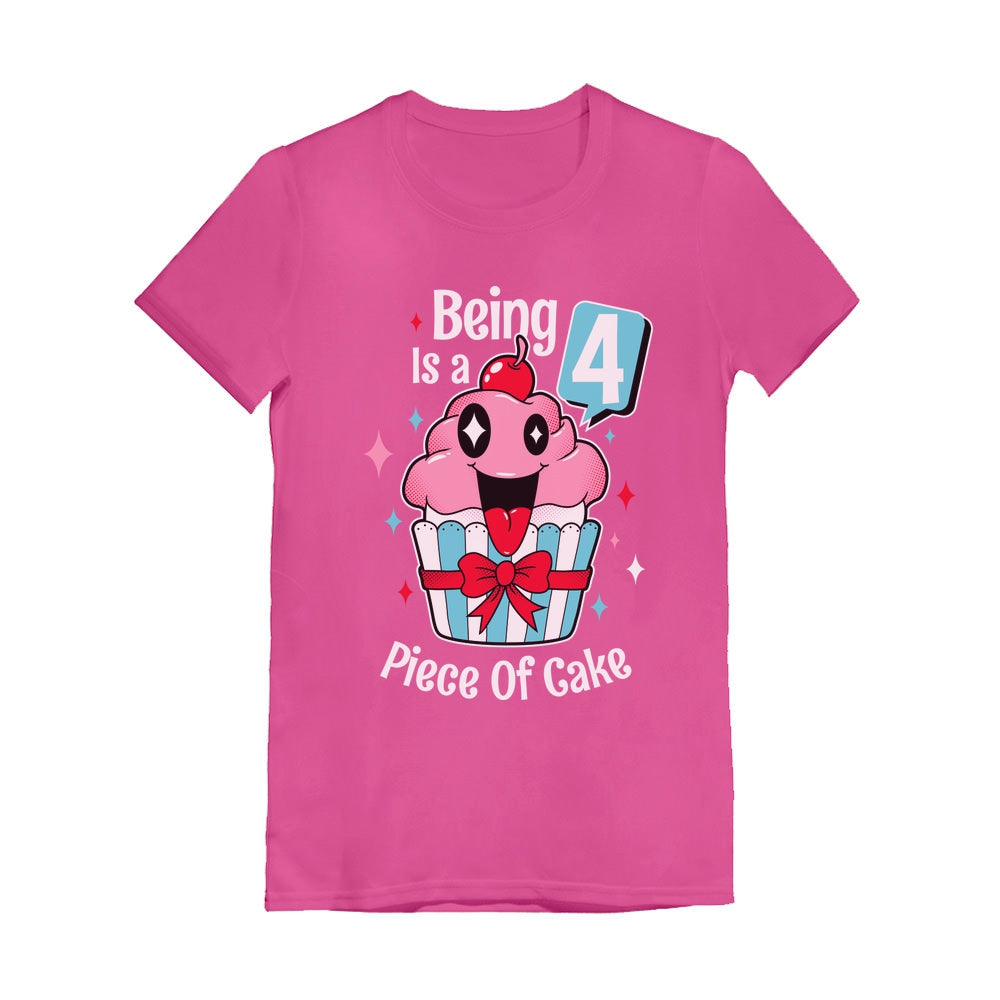4 Year Old Girl 4th Birthday Funny Cupcake Toddler Girls' Fitted T-Shirt