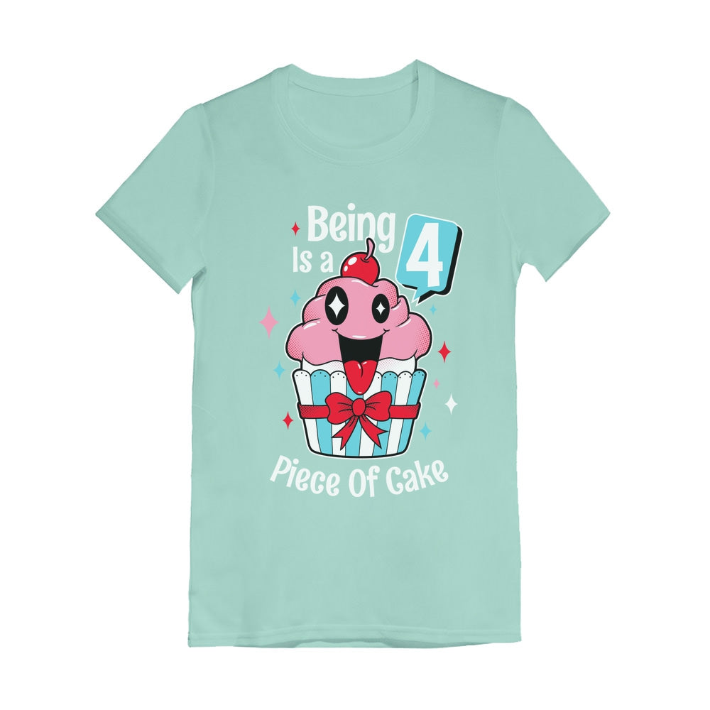 4 Year Old Girl 4th Birthday Funny Cupcake Toddler Girls' Fitted T-Shirt