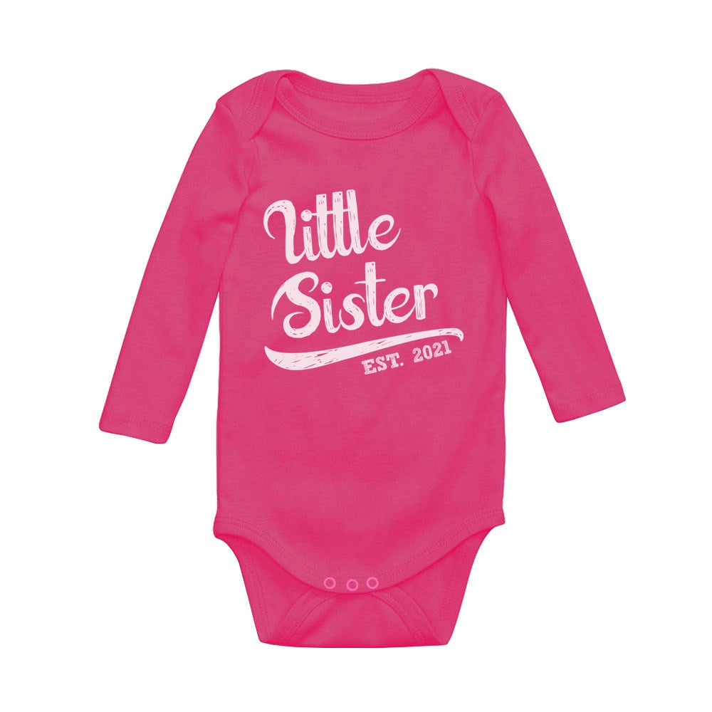 Little Sister 2021 Cute Siblings Outfit Lil Sis Girls Baby Long Sleeve Bodysuit