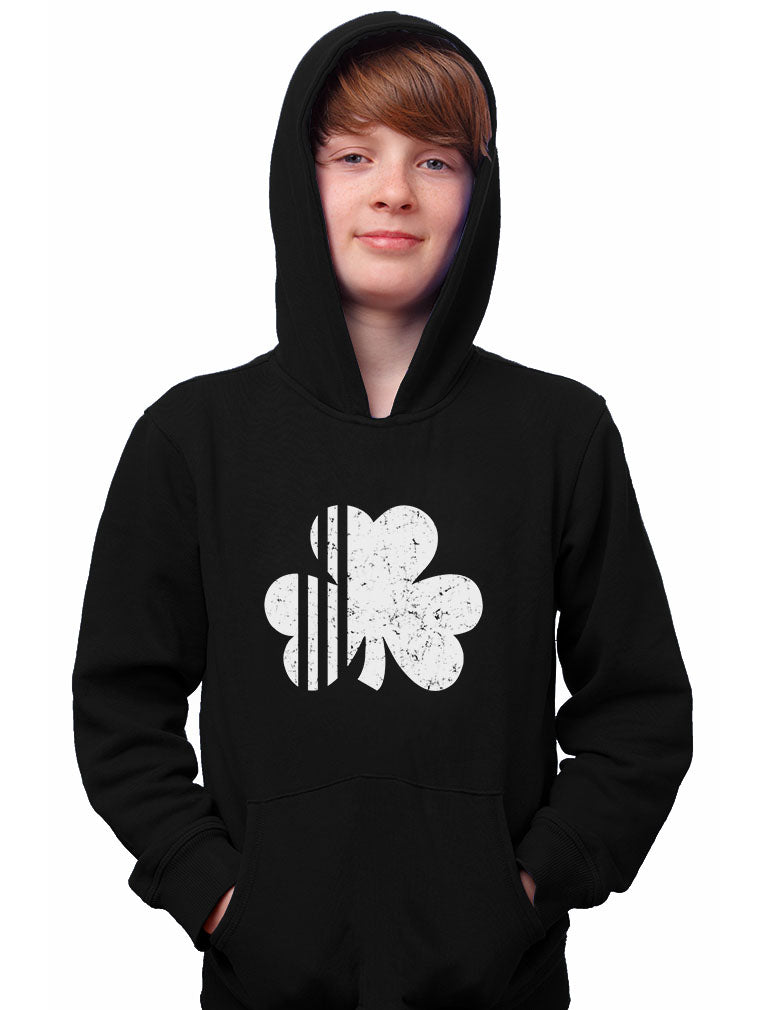 White St Patrick's Day Clover Youth Hoodie