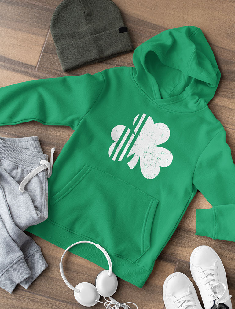 White St Patrick's Day Clover Youth Hoodie