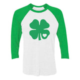 Green Clover Heart 3/4 Women Sleeve Baseball Jersey Shirt