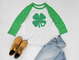 Green Clover Heart 3/4 Women Sleeve Baseball Jersey Shirt 
