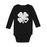 White Clover Heart Cute St Patrick's Day Baby Long Sleeve Bodysuit 