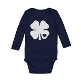 White Clover Heart Cute St Patrick's Day Baby Long Sleeve Bodysuit