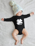 White Clover Heart Cute St Patrick's Day Baby Long Sleeve Bodysuit 