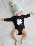 White Clover Heart Cute St Patrick's Day Baby Long Sleeve Bodysuit