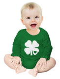 White Clover Heart Cute St Patrick's Day Baby Long Sleeve Bodysuit 