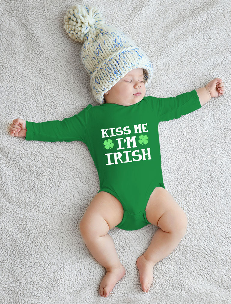 Kiss Me I'm Irish Cute First St Patrick's Day Baby Long Sleeve Bodysuit