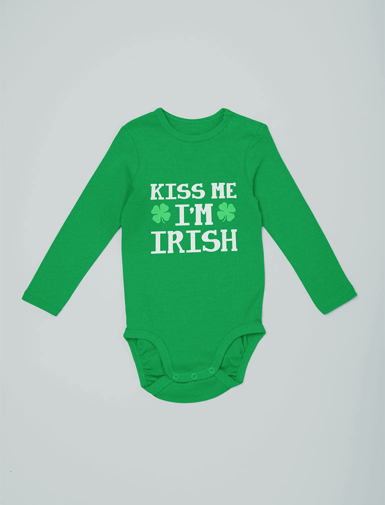 Kiss Me I'm Irish Cute First St Patrick's Day Baby Long Sleeve Bodysuit