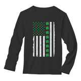 Irish Clover American Flag Long Sleeve T-Shirt