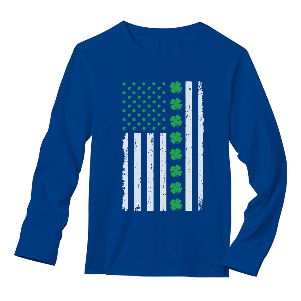 Irish Clover American Flag Long Sleeve T-Shirt