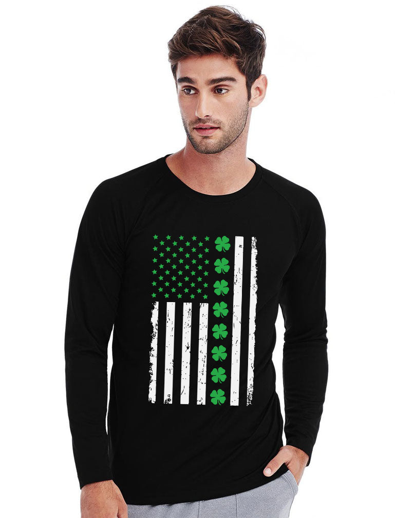 Irish Clover American Flag Long Sleeve T-Shirt