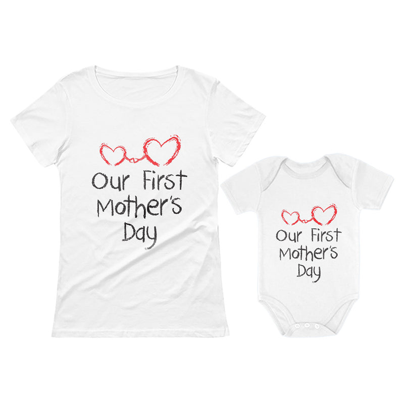 Our First Mother's Day Gift for Mom & Baby Matching Set Bodysuit & Women T-Shirt