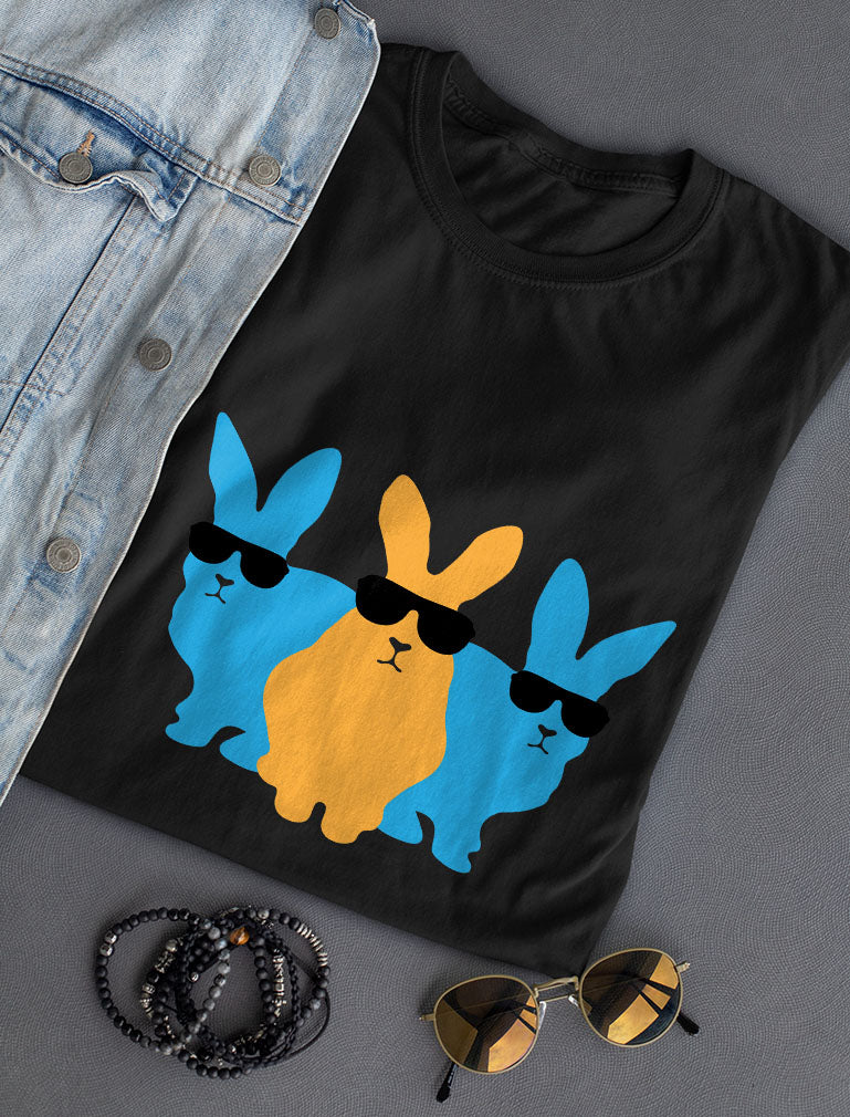 Hip Trio Bunnies Shades Funny Hipster Easter T-Shirt