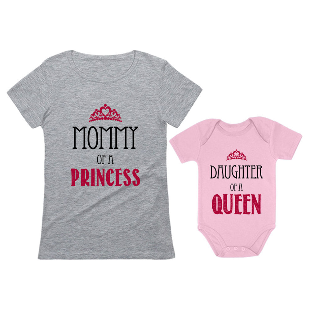 Mommy of a Princess Daughter of a Queen Mommy and Me T-Shirt and Bodysuit Set