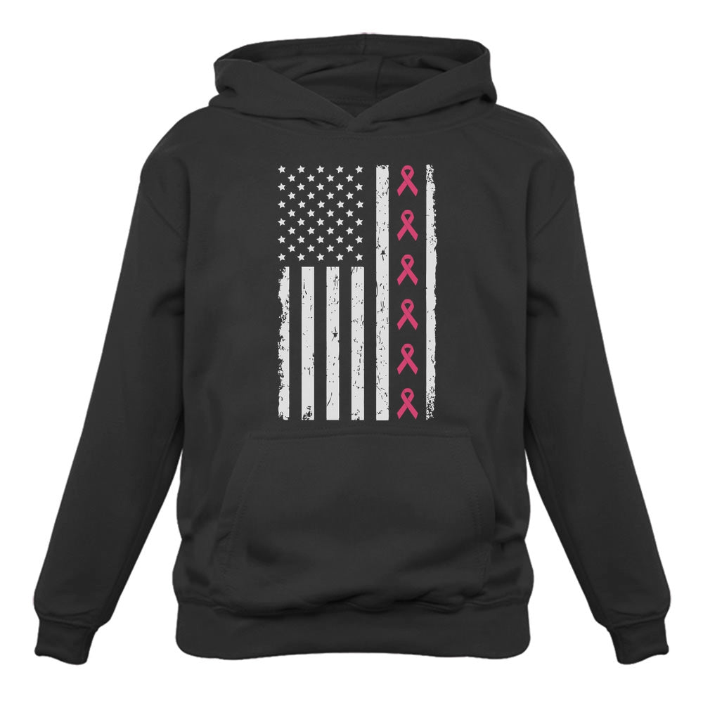 Breast Cancer Awareness Ribbons U.S Flag Women Hoodie