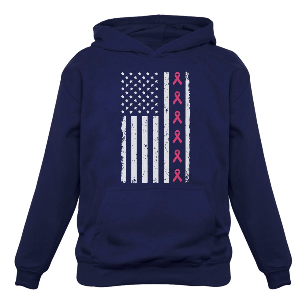 Breast Cancer Awareness Ribbons U.S Flag Women Hoodie