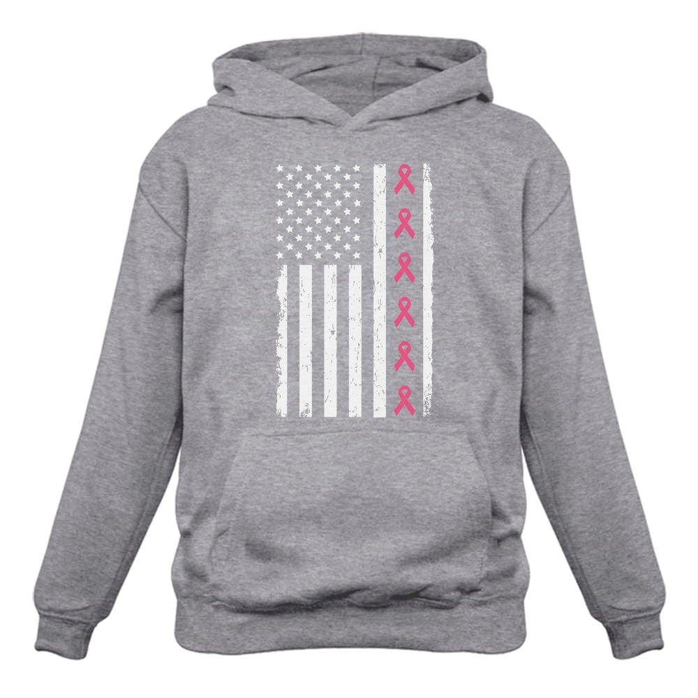 Breast Cancer Awareness Ribbons U.S Flag Women Hoodie