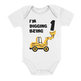 Digging being 1 - 1st Birthday Baby Bodysuit 